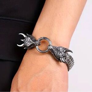 Silver Stainless Steel Dragon Head Bracelet